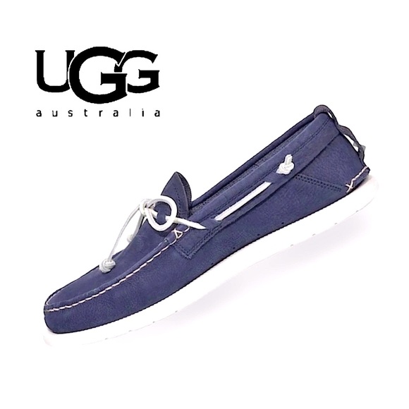 New UGG Beach Navy Mocc Boat Shoe Nubuck Leather - Picture 4 of 9